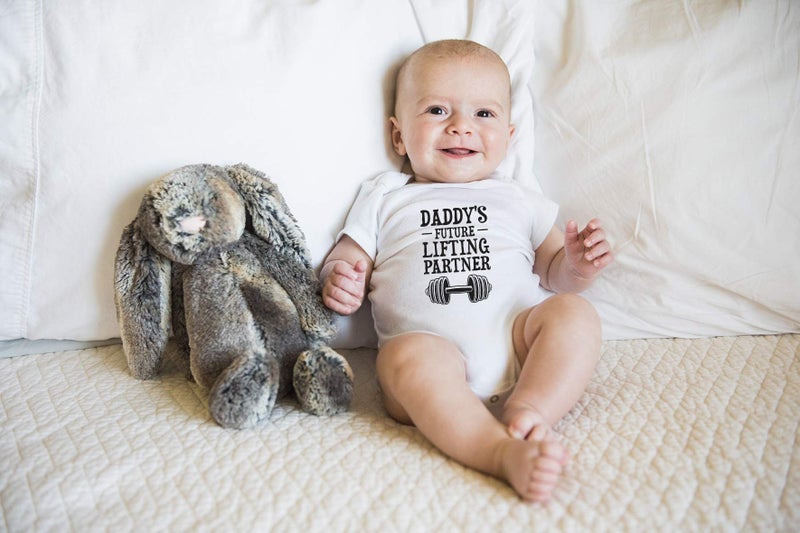 Funnwear Daddy's Future Lifting Partner - Funny Baby Essentials Bodysuit - Newborn Boy Girl Clothes (6 Months, White) - Image 3